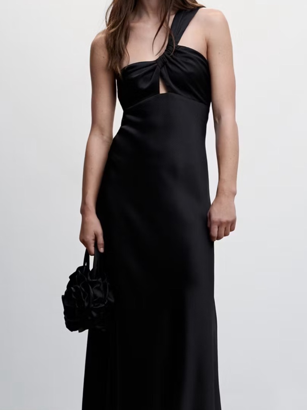 Mango Black Twist-Front Maxi Dress